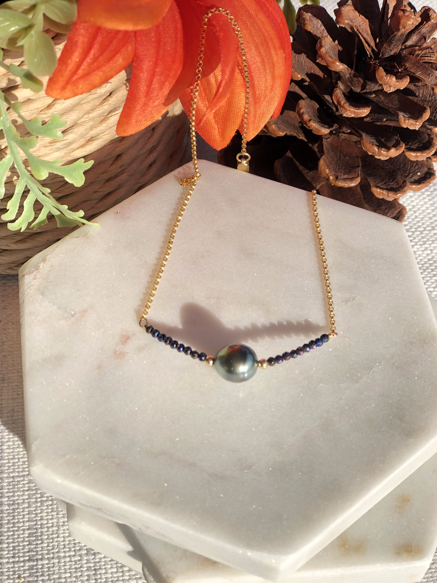 Tahitian Pearl Necklace With Micro Black Spinel – Maureen's Island