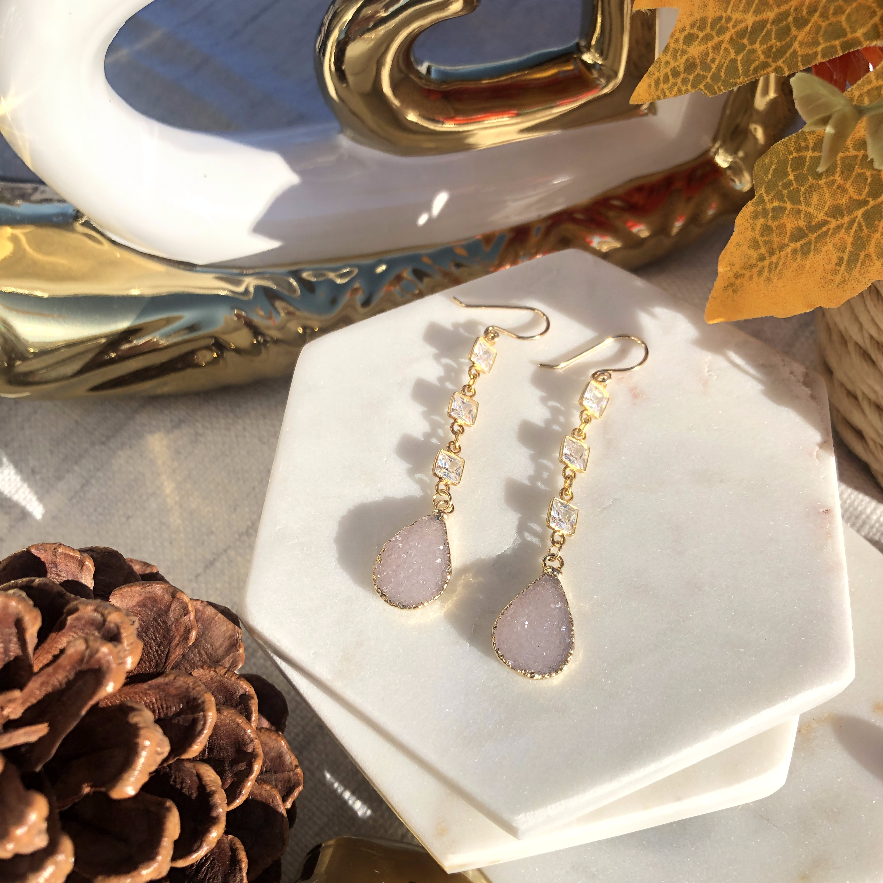 Silver Teardrop Druzy Earrings